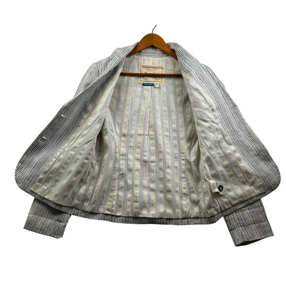 Anthropologie Cartonnier Parisian Preppy Linen Office Chic Blazer Navy Pinstripe - Picture 5 of 13